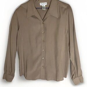 Vintage Rena Rowan for Saville 100% Silk Tan Blouse Women’s 14 Preppy Minimalist